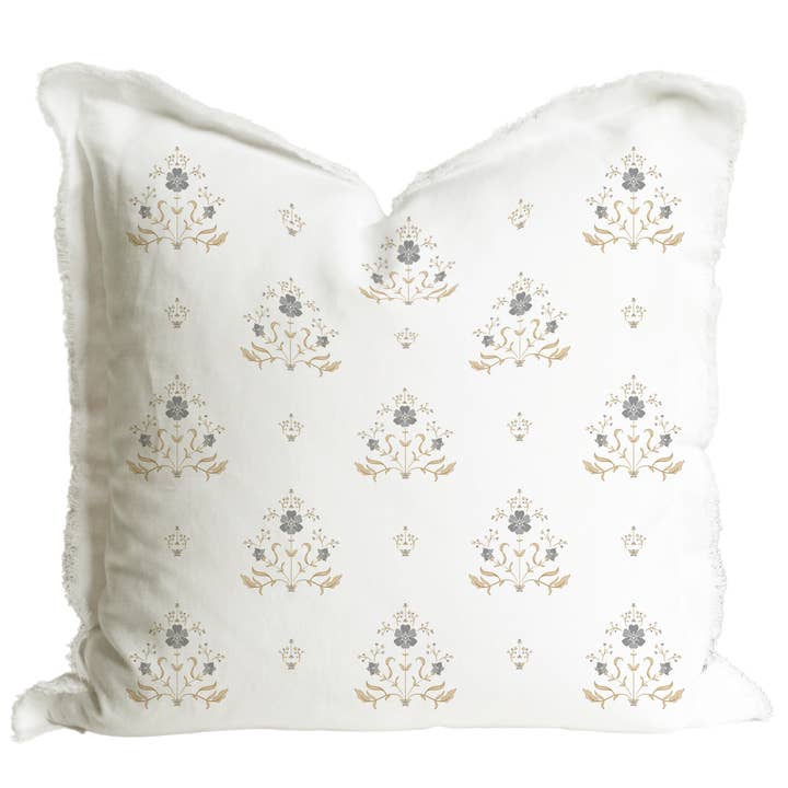 Porter Lane Home - Wholesale Throw Pillow Cover - Hand Block Floral Fringe Pillow Cover | Sutton