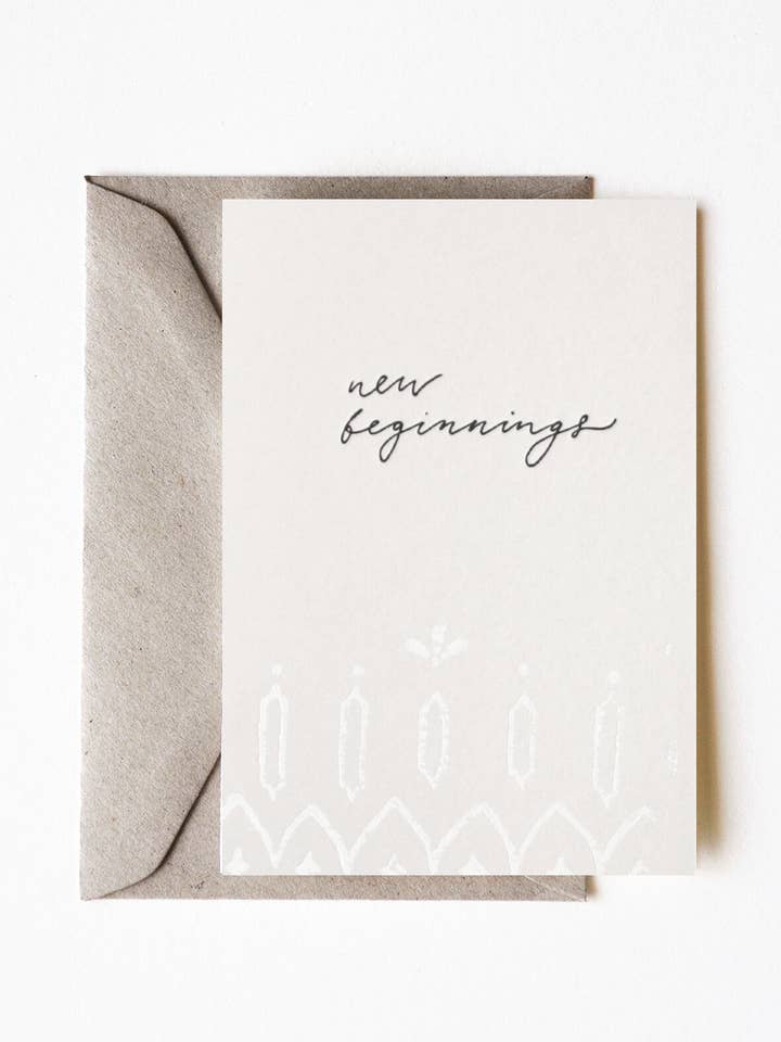New Beginnings Block Printed Greeting Card for wholesale by THE LITTLE PRESS