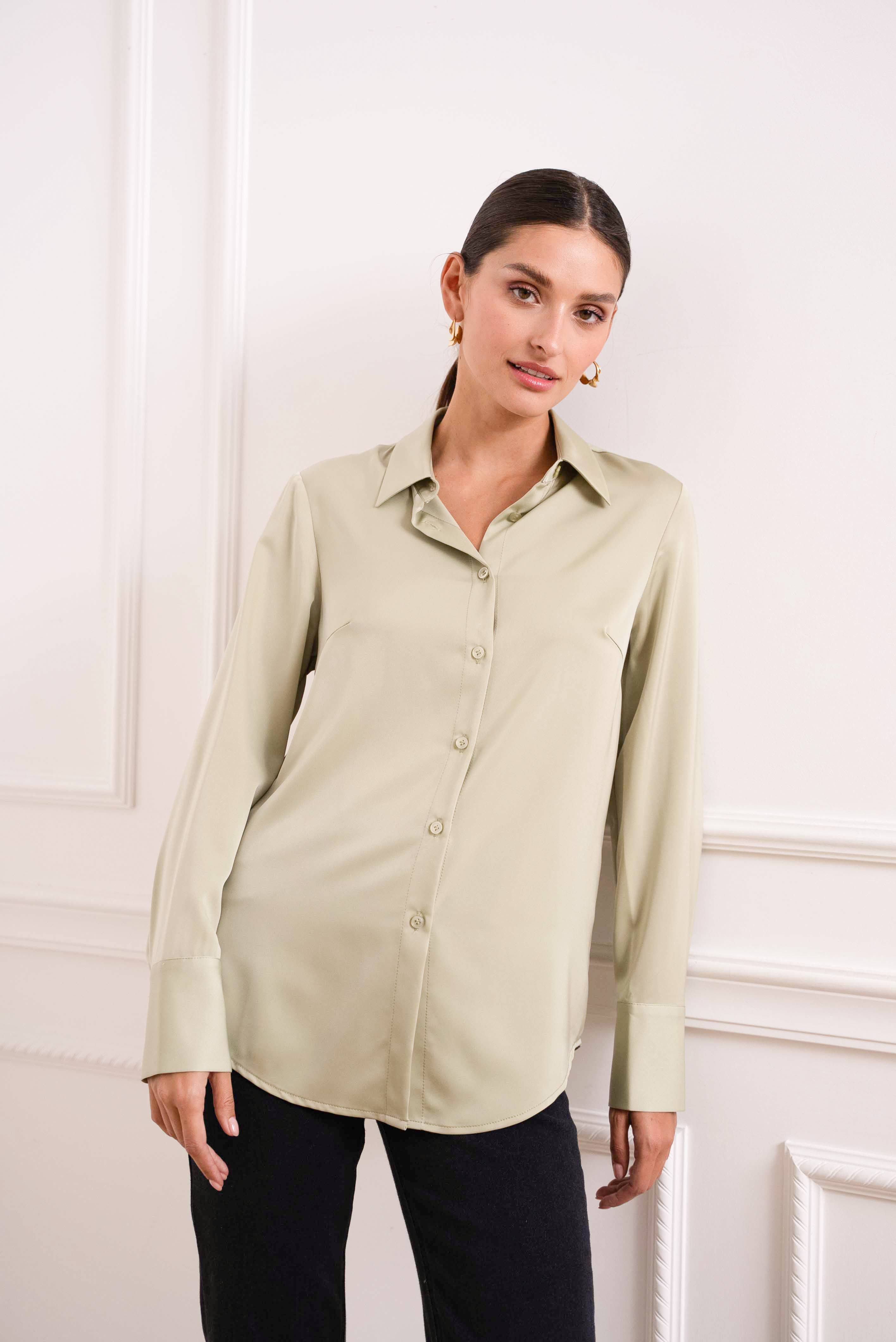 Attentif Paris - Wholesale Button Down Shirt - Women's - Satin shirt with classic notched collar12