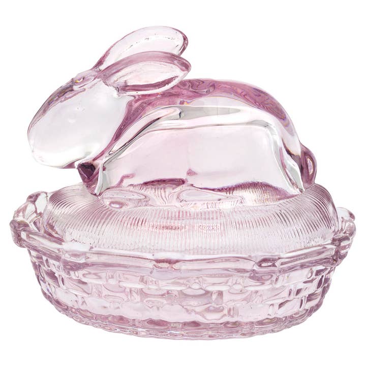 5.5" Long Bunny Glass Covered Dish Easter for wholesale by Boston International