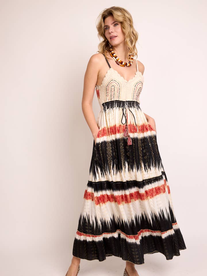 VESTIDO CON CROCHET, JACQUARD LUREX 100% ALGODÓN, BORDADO para venta al por mayor de Nats Store