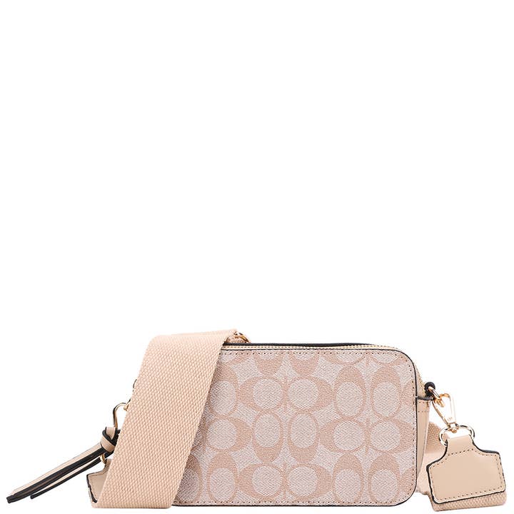 BOLSO BANDOLERA CON CREMALLERA Y ESTAMPADO OVALADO, XFT 1026K para venta al por mayor de JOIA ACCESSORIES