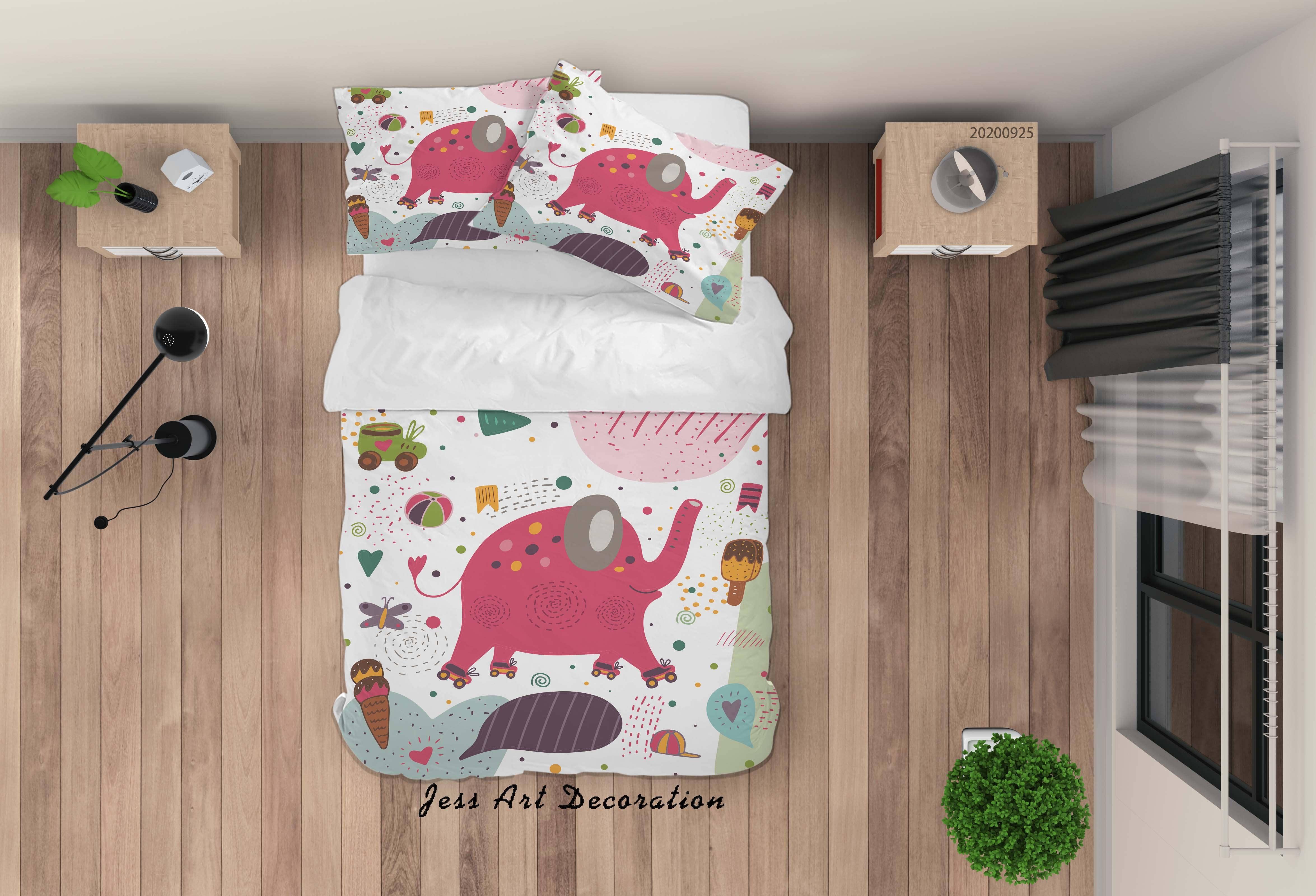 Jess Art Decoration – wholesale Bedding set – 3D Cartoon Animal Baby Elephant Pattern Quilt Cover Set Bedding Set Duvet Cover Pillowcases WJ 64502