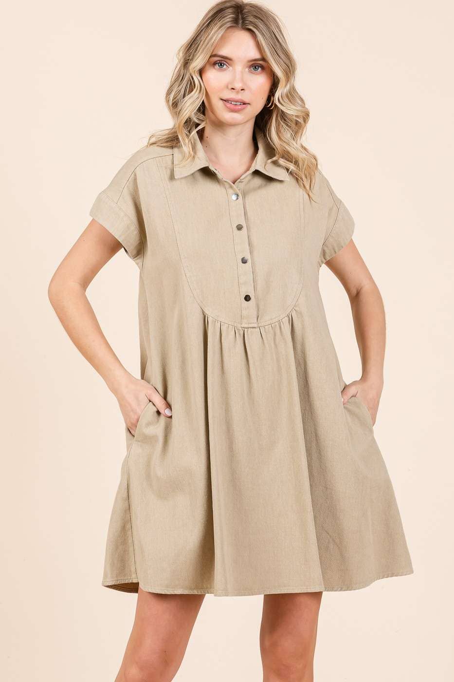 mittoshop – Engroshandel Kjole - Dame – TWILL KORTÆRMET MINIKJOLE MED KRAVE15