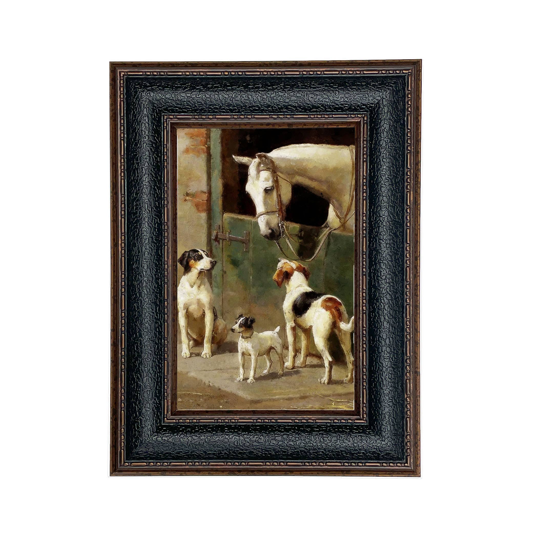 Madison Bay Co. - Historical Home Decor Reproductions - Wholesale Art Print - Dog and Horse at Stable Vintage Painting Print on Canvas102