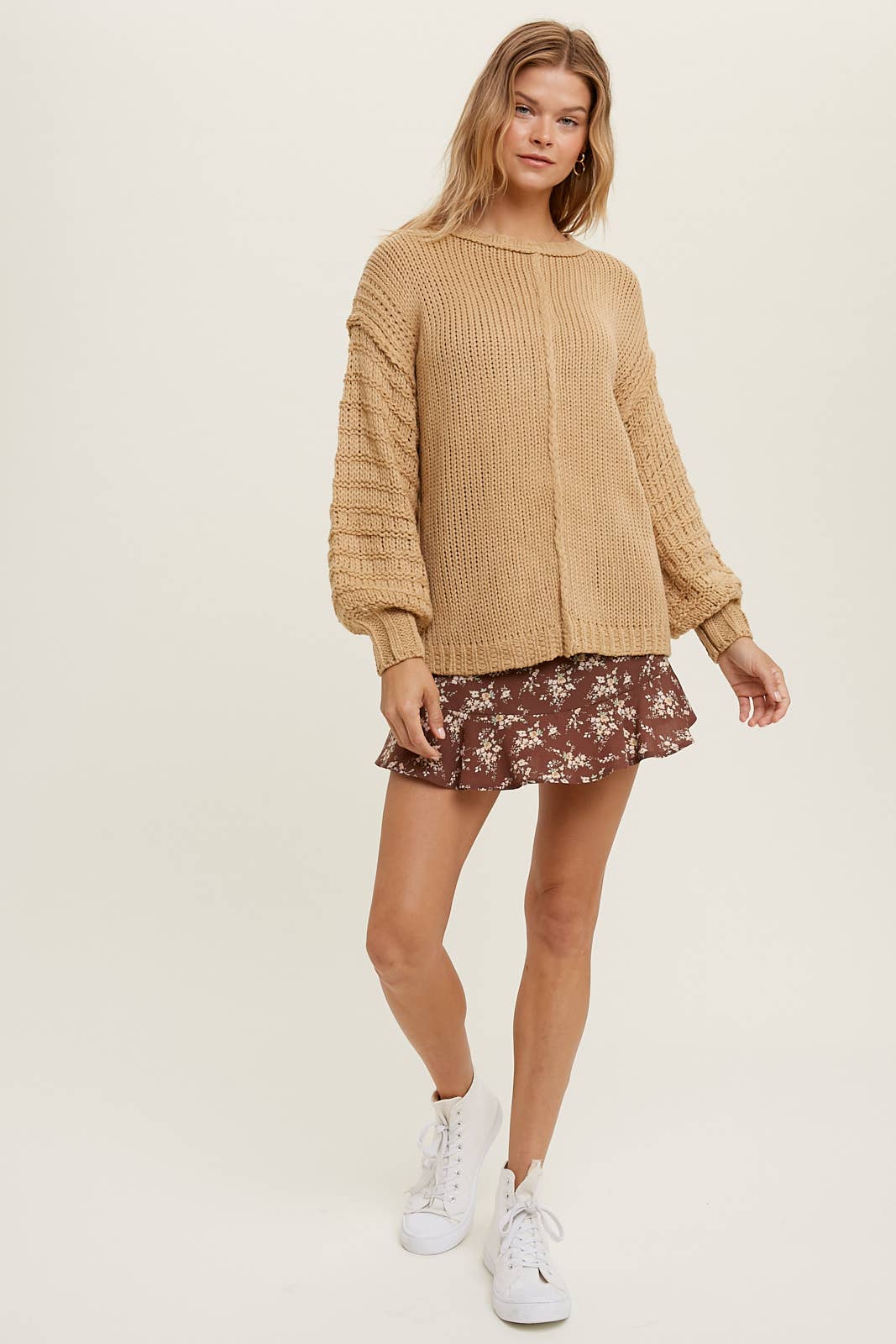 KAMEL STRUKTURERAD BALLONGÄRMAD TRÖJA/WL21-5665 för wholesale på Faire1