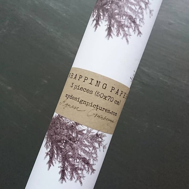 MyDesignPictures - Wholesale Flat Wrap - Set Of 3 Pieces Spruce Branches White Wrapping Paper4