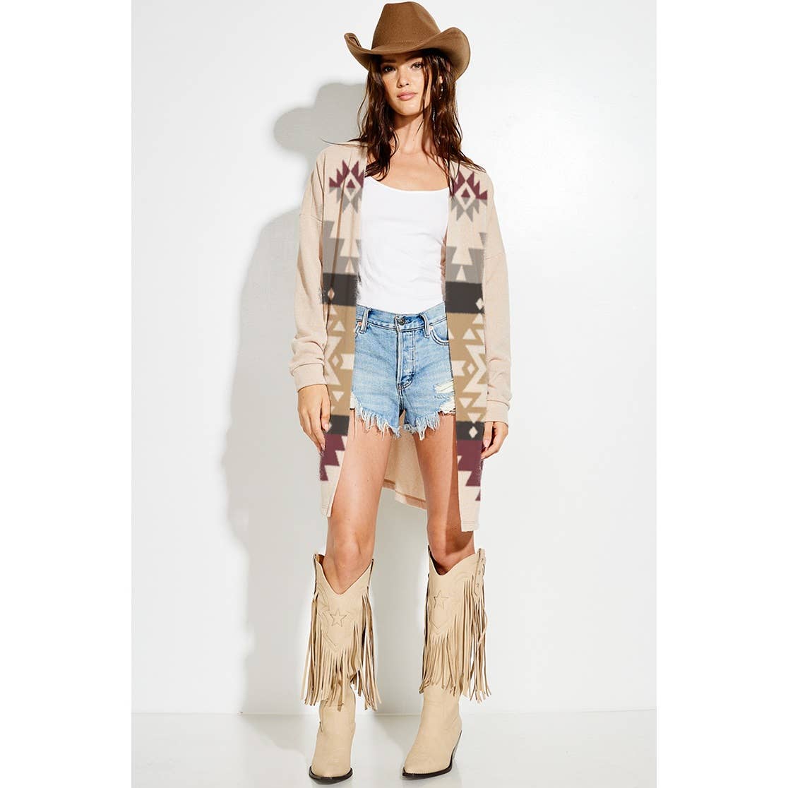 Phil Love - Wholesale Cardigan - Women's - Aztec print Loose fit long sleeve Knit cardigan6