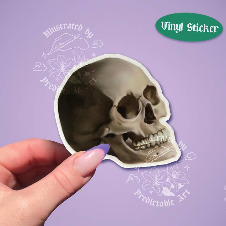 Autocollant en vinyle illustré mat crâne | Illustration d'œuvre originale pour la vente par Predictable Art