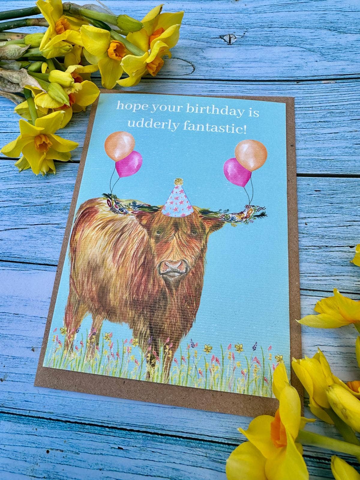 Jen Winnett Eco Artist – wholesale Birthday card – Highland Cow Birthday | Eco Friendly Card Cute Colourful3