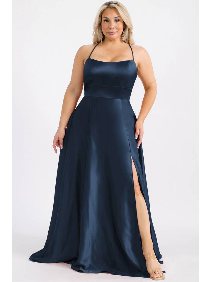 Maniju - Wholesale Gown - Women's - MF21160P PLUS SIZE SATIN DRESS WITH ELASTIC WAISTBAND 8