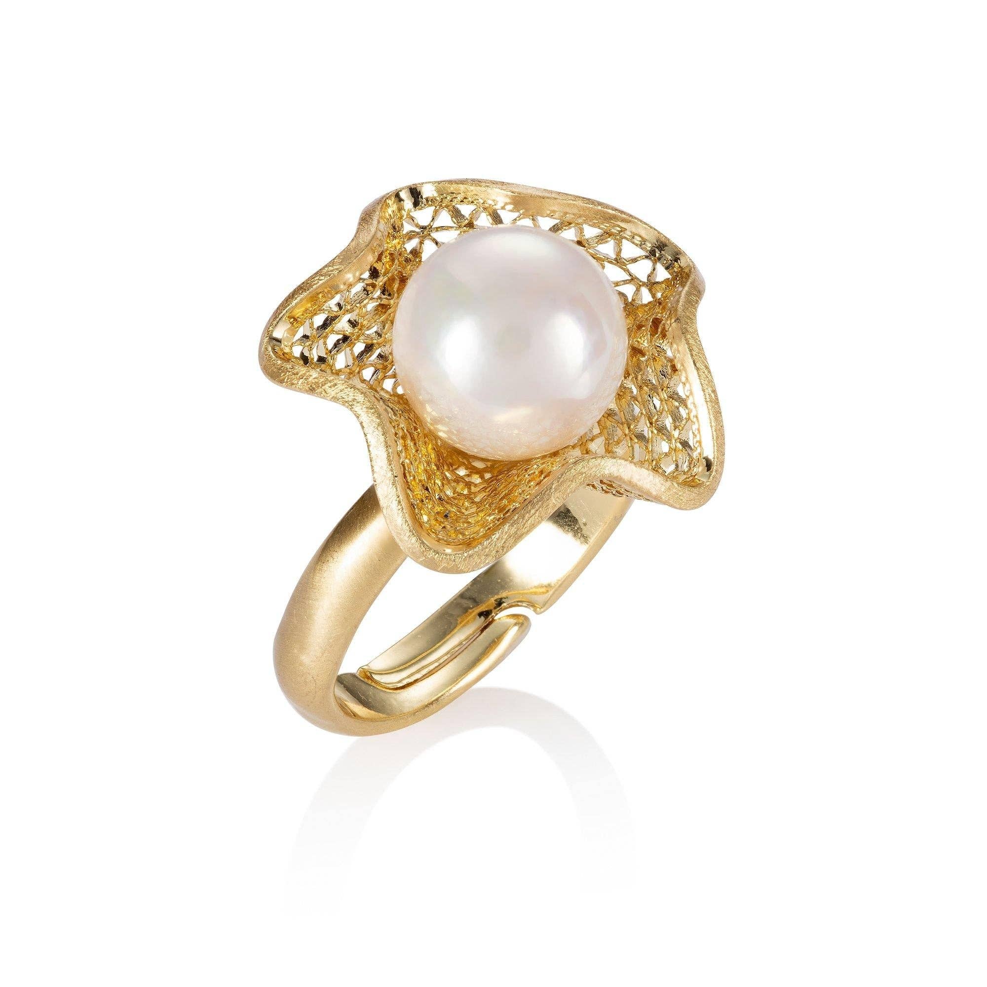 Namana - Wholesale Cocktail/statement ring - Adjustable Gold Cocktail Ring for Women with a Pearl