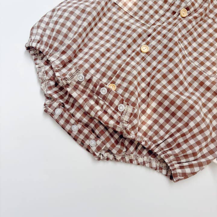 Coffee Summer Arrival Baby Boys Casual Plaid Turn-down Collar Short Sleeves Onesies for wholesale on Faire