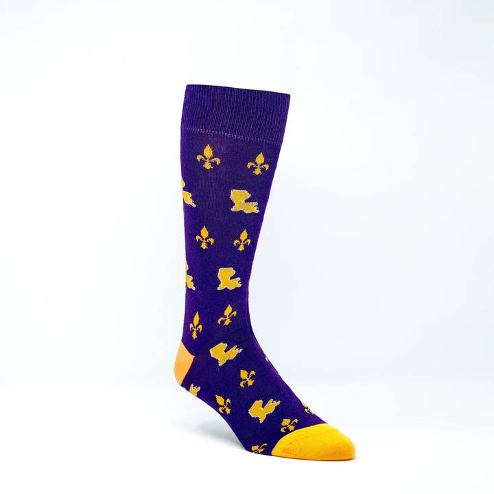ELL & Atty - Wholesale Socks - Men's - Purple Gold Louisiana Motif Men's Socks in Peruvian Cotton