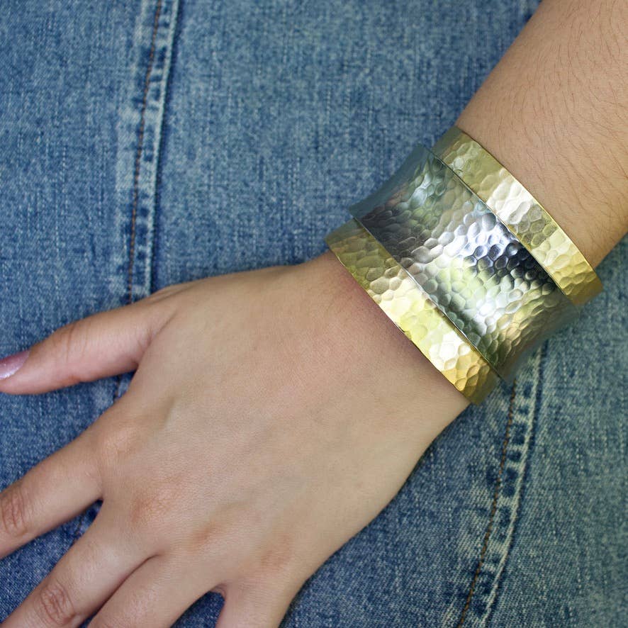 Matte Gold Matte Silver Aurora Layered Hammered 2" Cuff|Gold/Silver|Matte|Shiny for wholesale on Faire0