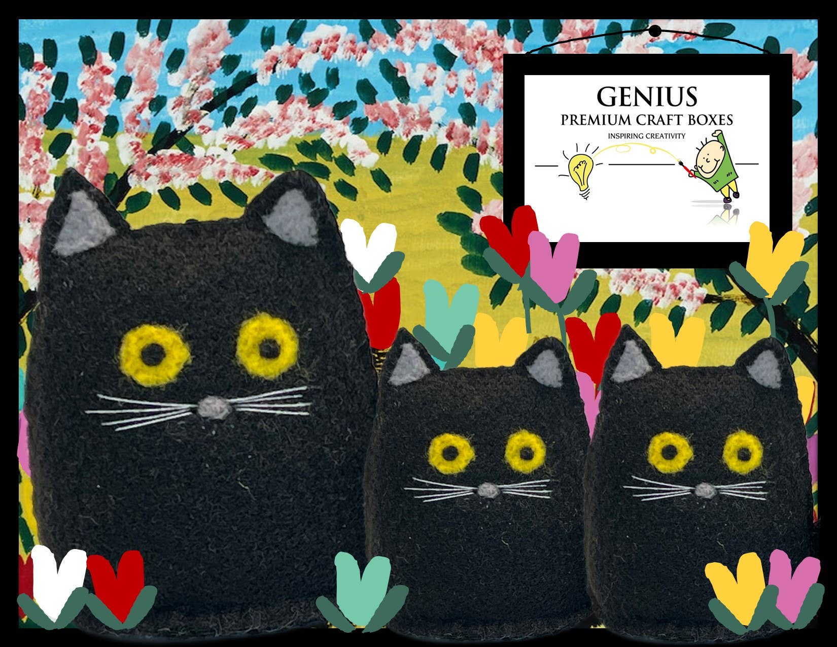 Genius Premium Craft – wholesale DIY craft kit – Felt & Sew DIY Kit Maud Lewis inspired Black Cats8