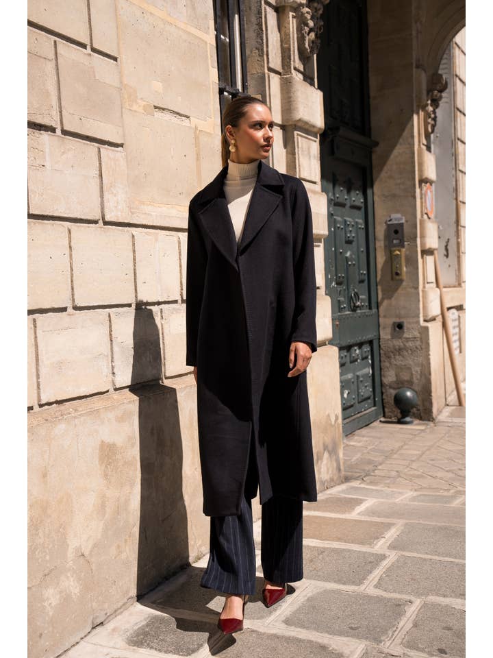 Attentif Paris - Wholesale Coat - Women's - Belted long coat in blended wool4