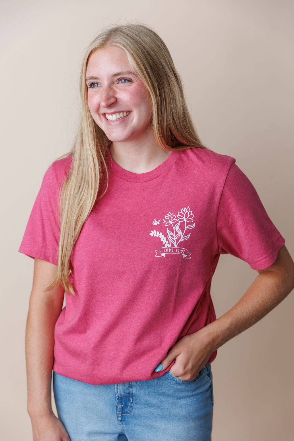 Rohi Clothing - Wholesale Screen Printed T-Shirt - Women's - Consider the Wildflowers Raspberry Tee1