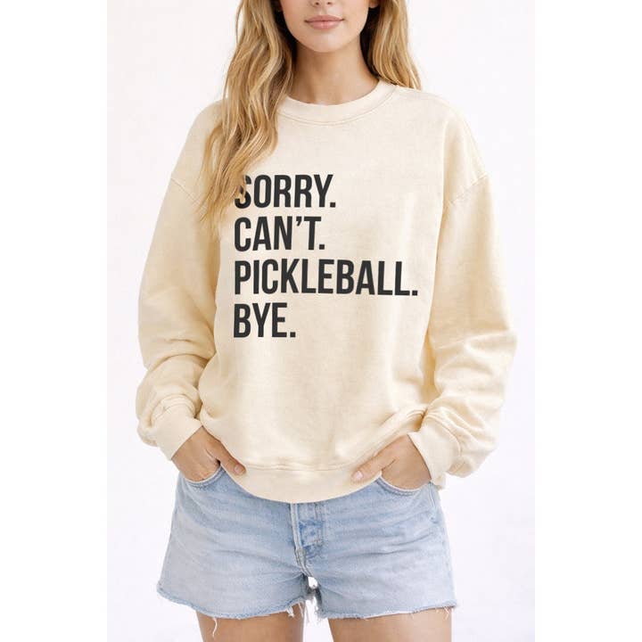 SORRY. PICKLEBALL. Typography Mineral Wash Sweatshirt for wholesale by PINK NABI