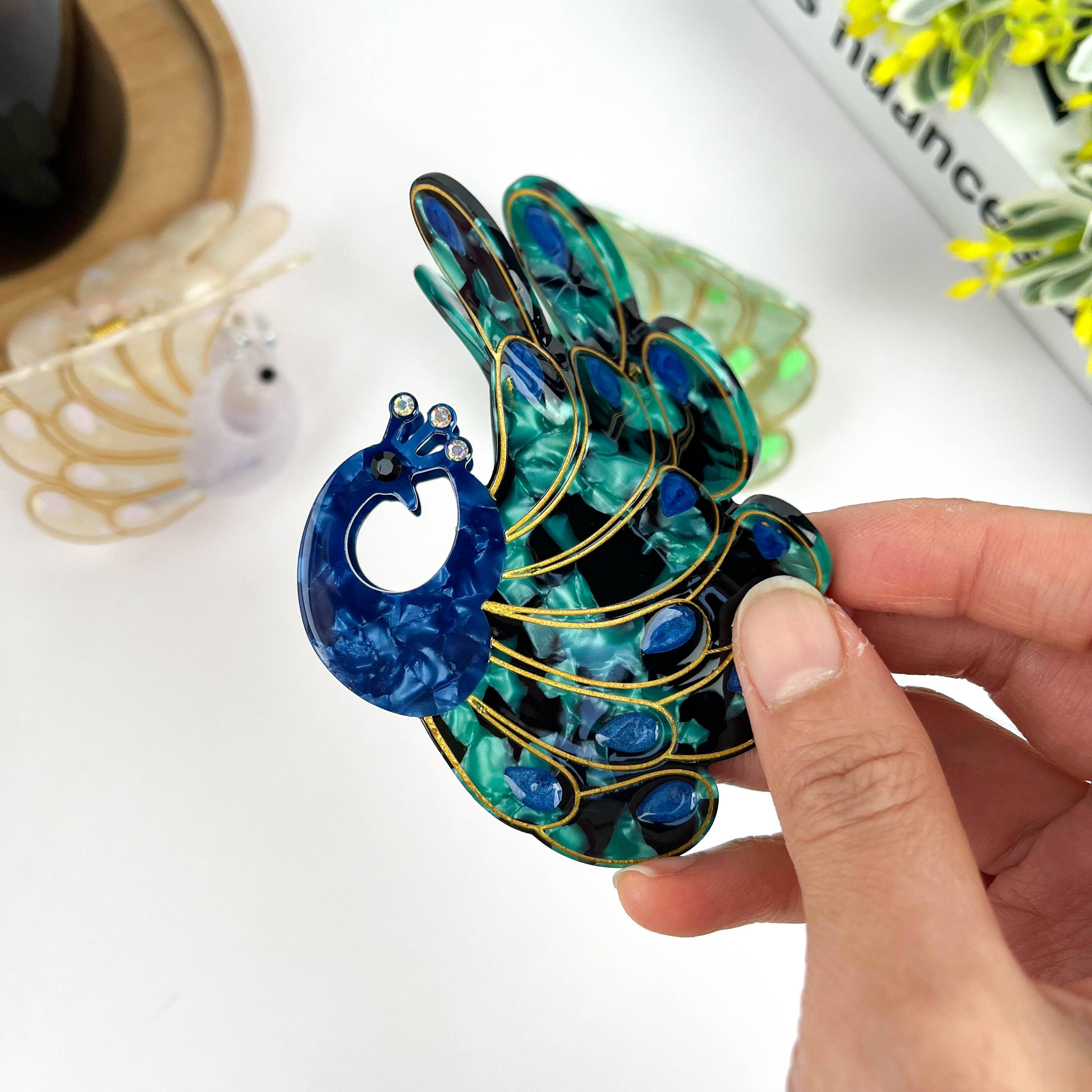 TheDivaSoap – Großhandel Haarclip – Damen – Pfauen-Acetat-Haarspange, Tier-Haarspange6