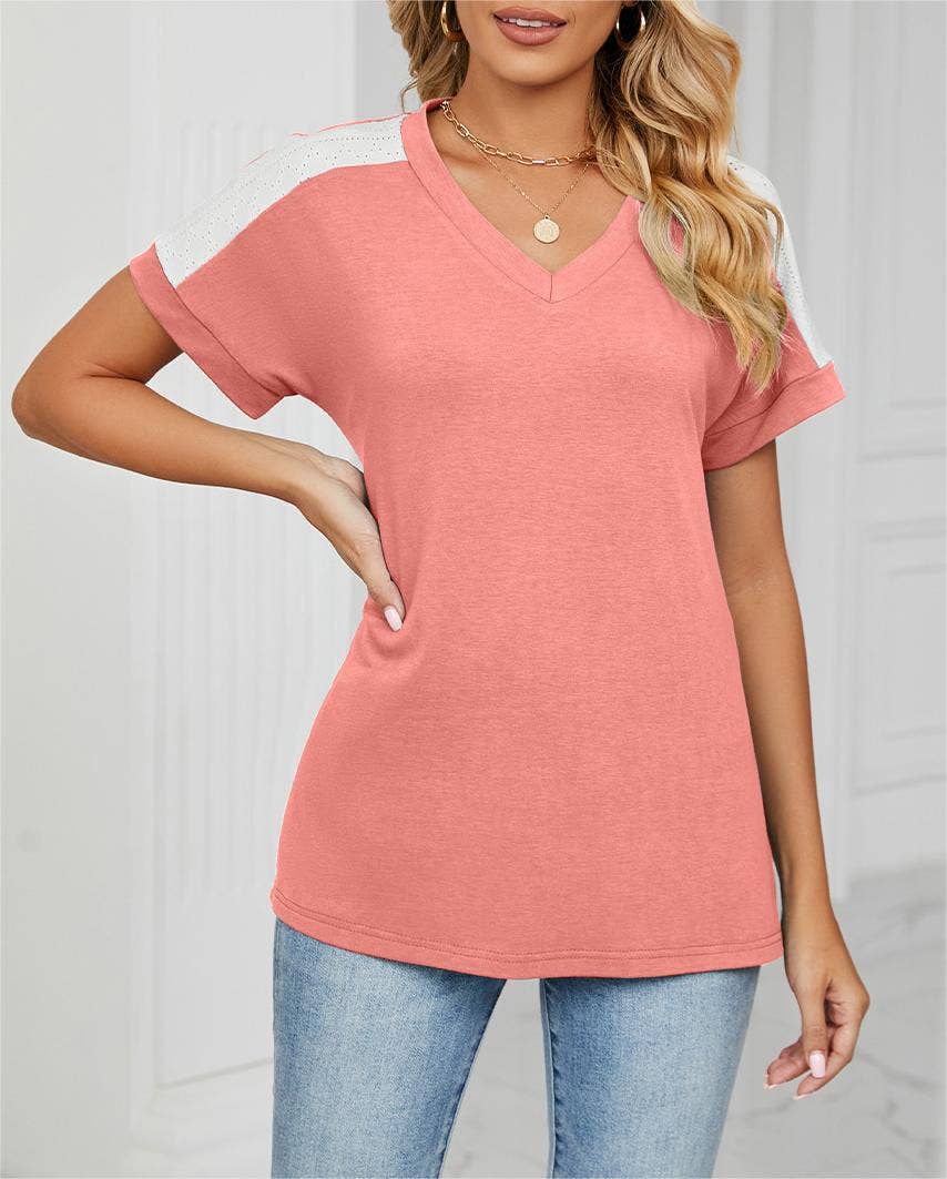 Rosa Clothing - Wholesale T-Shirt - Women's - Stylish contrast color loose short-sleeved t-shirt top6