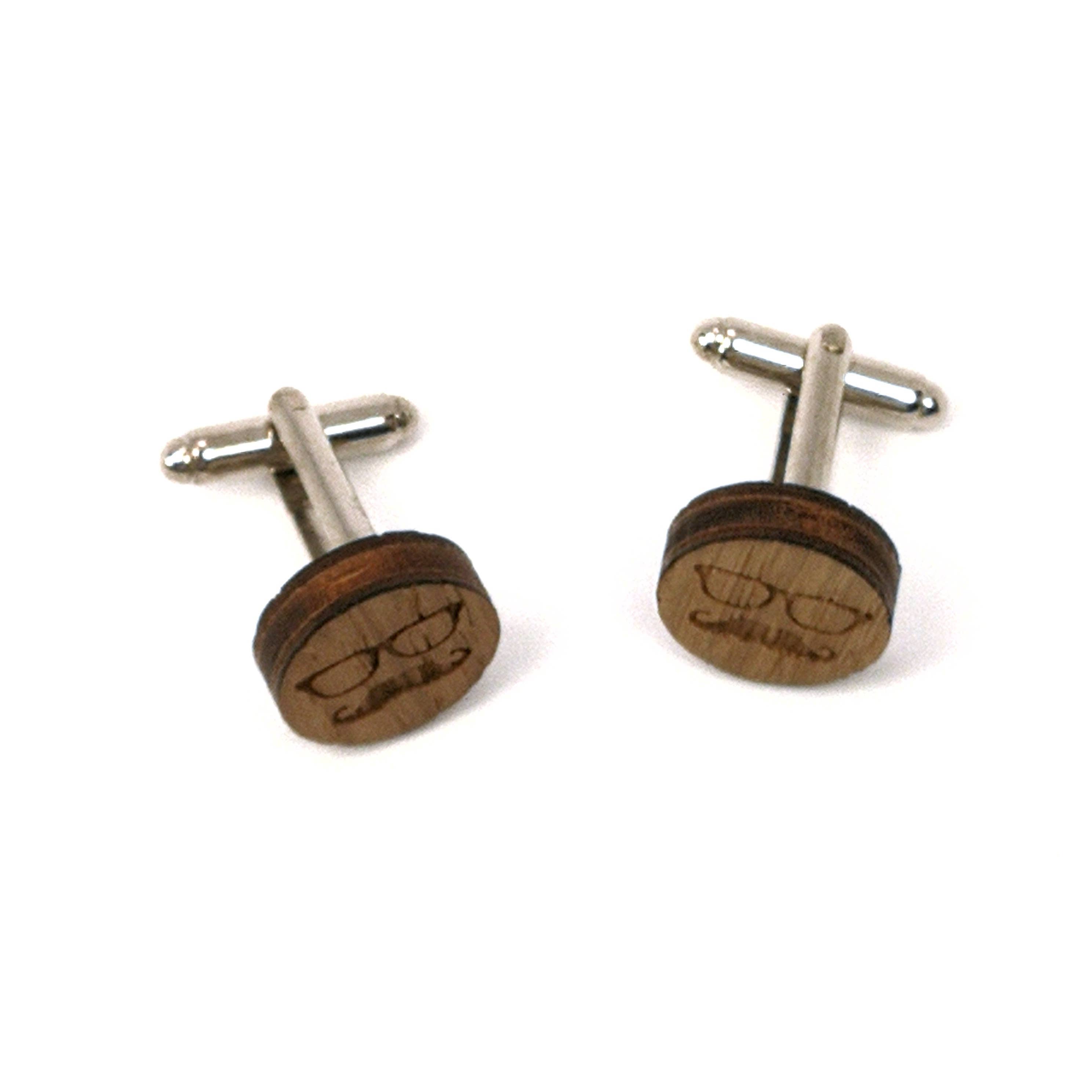 Sac de Noeud - Wholesale Cufflinks - Wooden cufflinks hipster glasses mustache