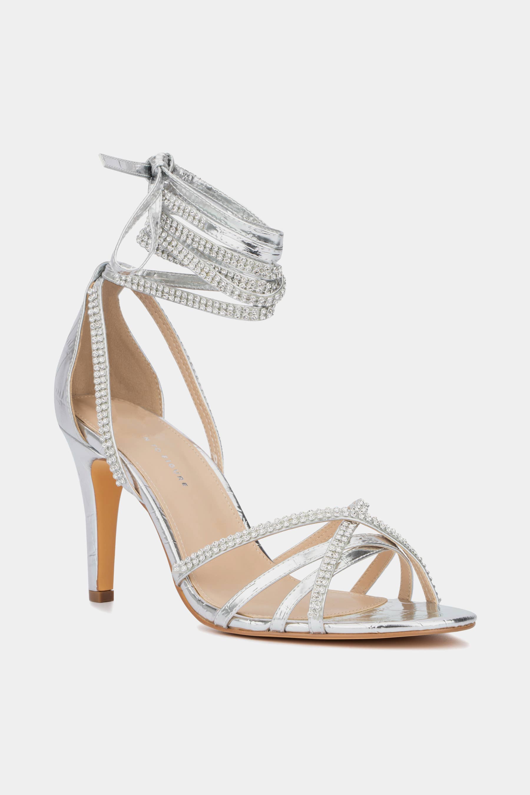 SILVER Fashion To Figure Women's Gem Strap  Heels - Wide Width for wholesale on Faire0