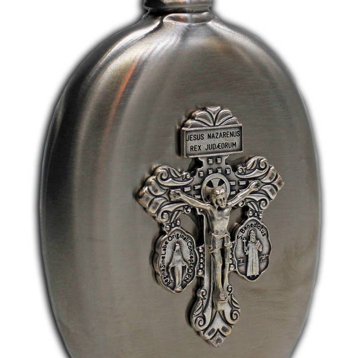 Oremus Mercy - Wholesale Travel Container - Indulgence Cross Holy Water Flask SS 3oz