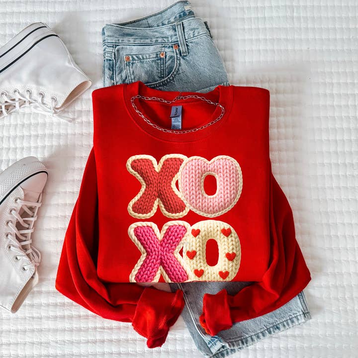 Faux Knit Valentine XOXO Sweatshirt for wholesale by Trendy Tee Co.