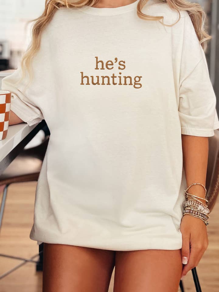 He's Hunting Faux Embroidery for wholesale by The Wild Buck Company