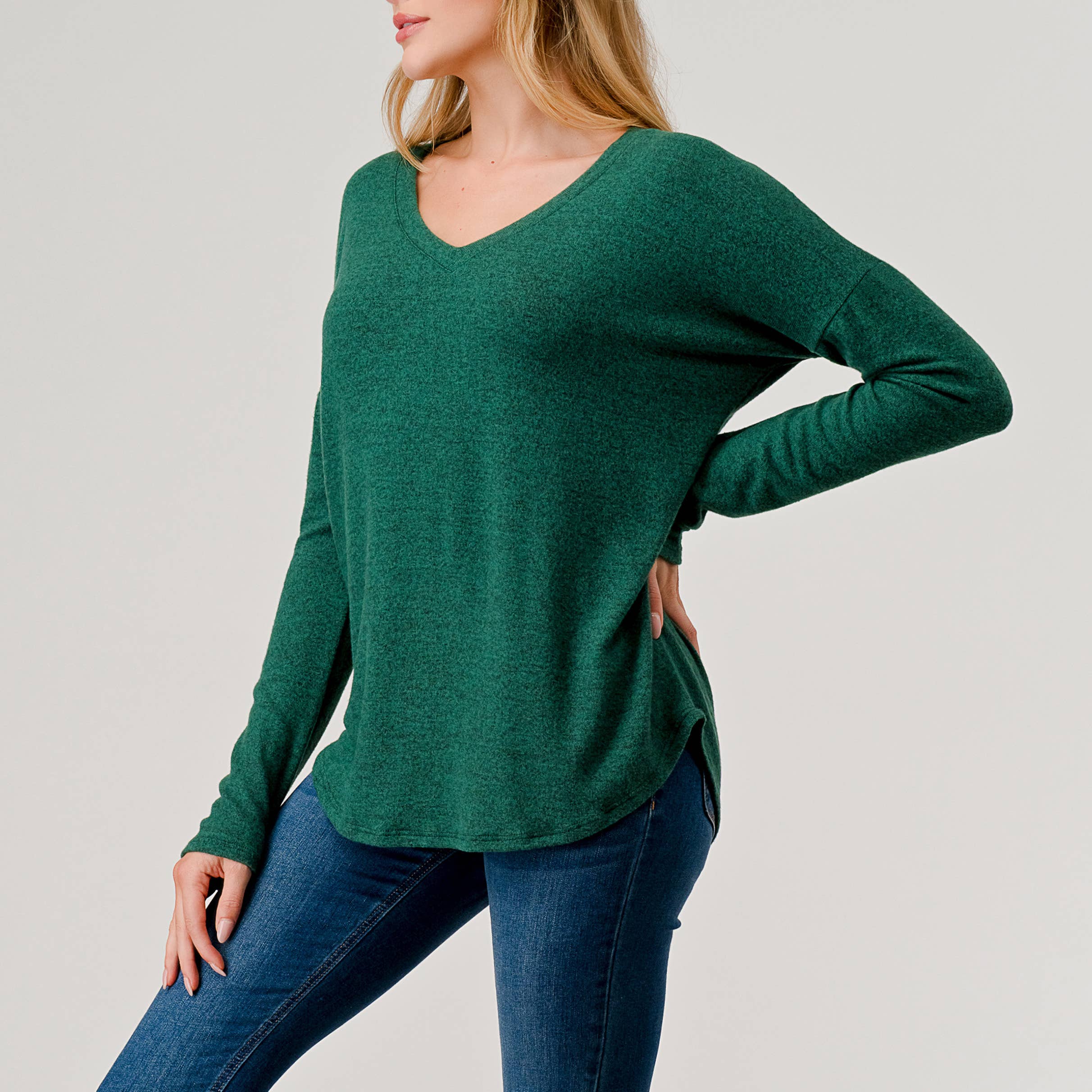 Heimious - Wholesale Knit Top - Women's - Long Sleeve V-neck Brushed Knit Top, 27383