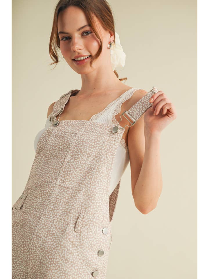 Beige CR13614 - BLOMSTERPRINT OVERALL ROMPER for engroshandel på Faire4