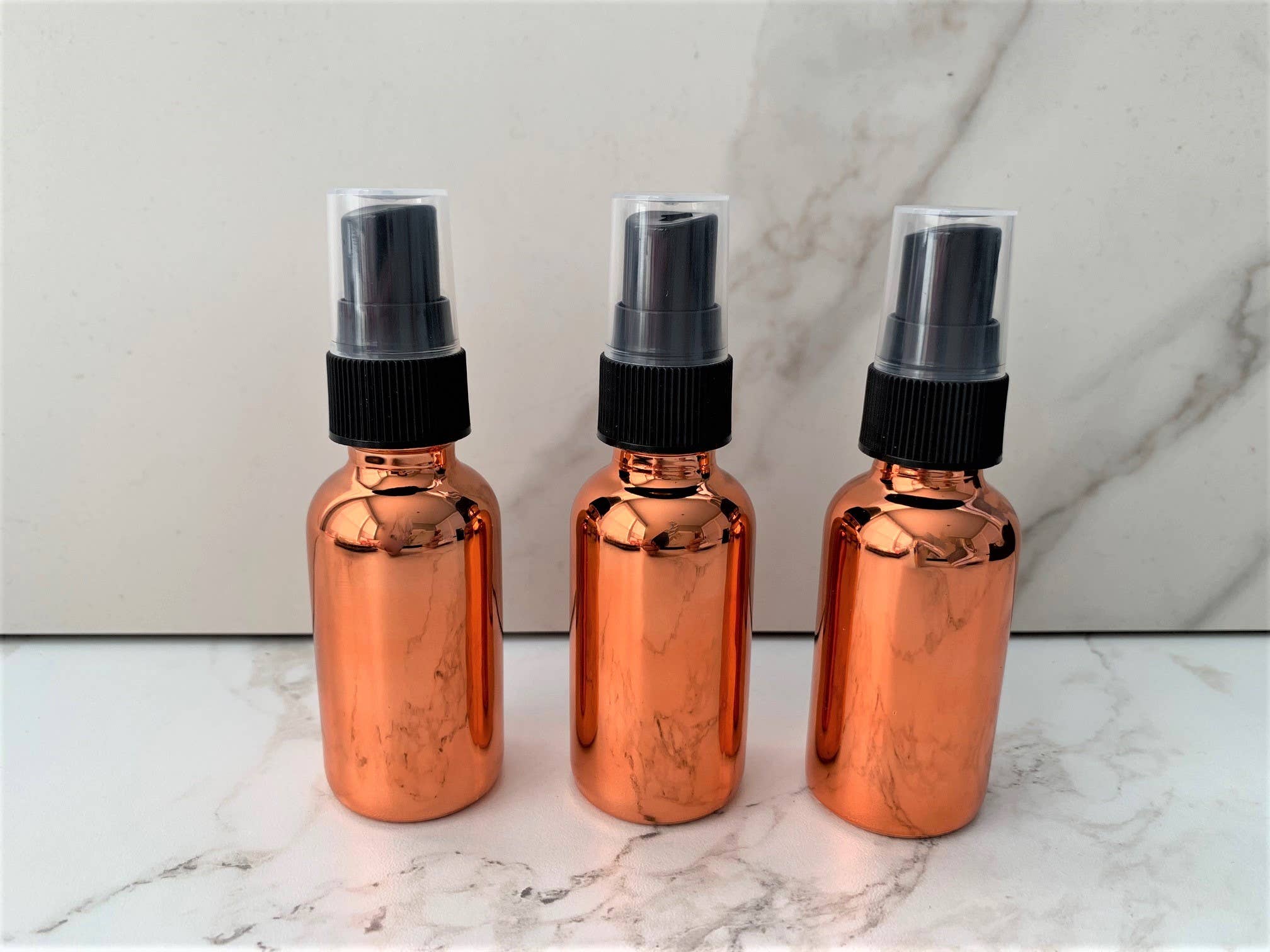 The Bottle Shoppe - Wholesale Essential Oil Holder - 1oz Copper Glass Bottle with Black Fine Mist Sprayer1