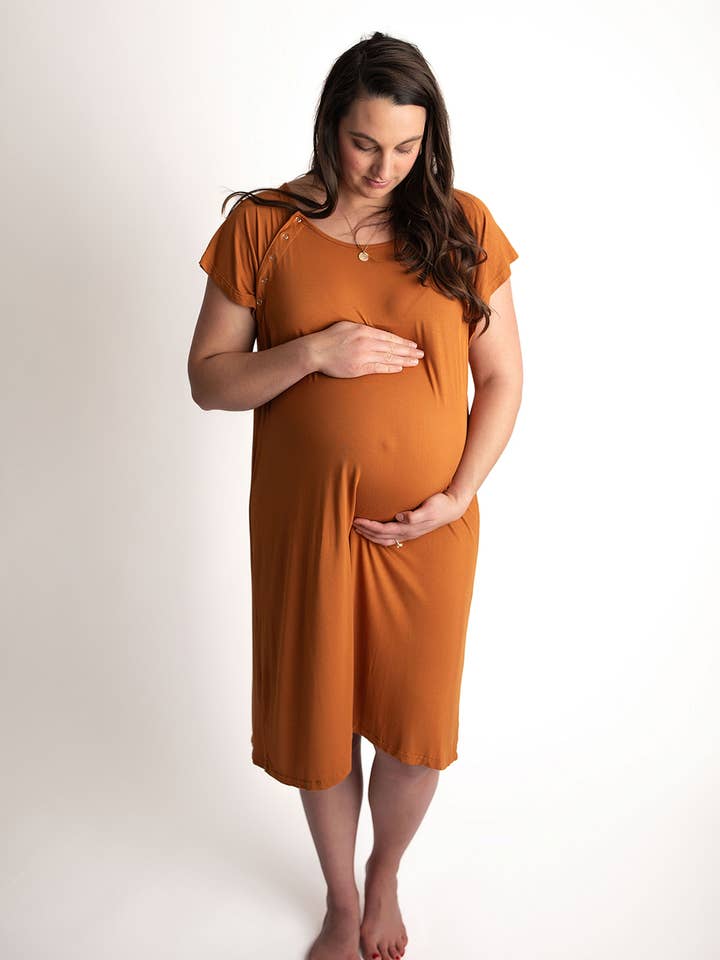 Three Little Tots - Wholesale Dress - Maternity - Saddle Orange Western Mommy Labor & Delivery/ Nursing Gown 4