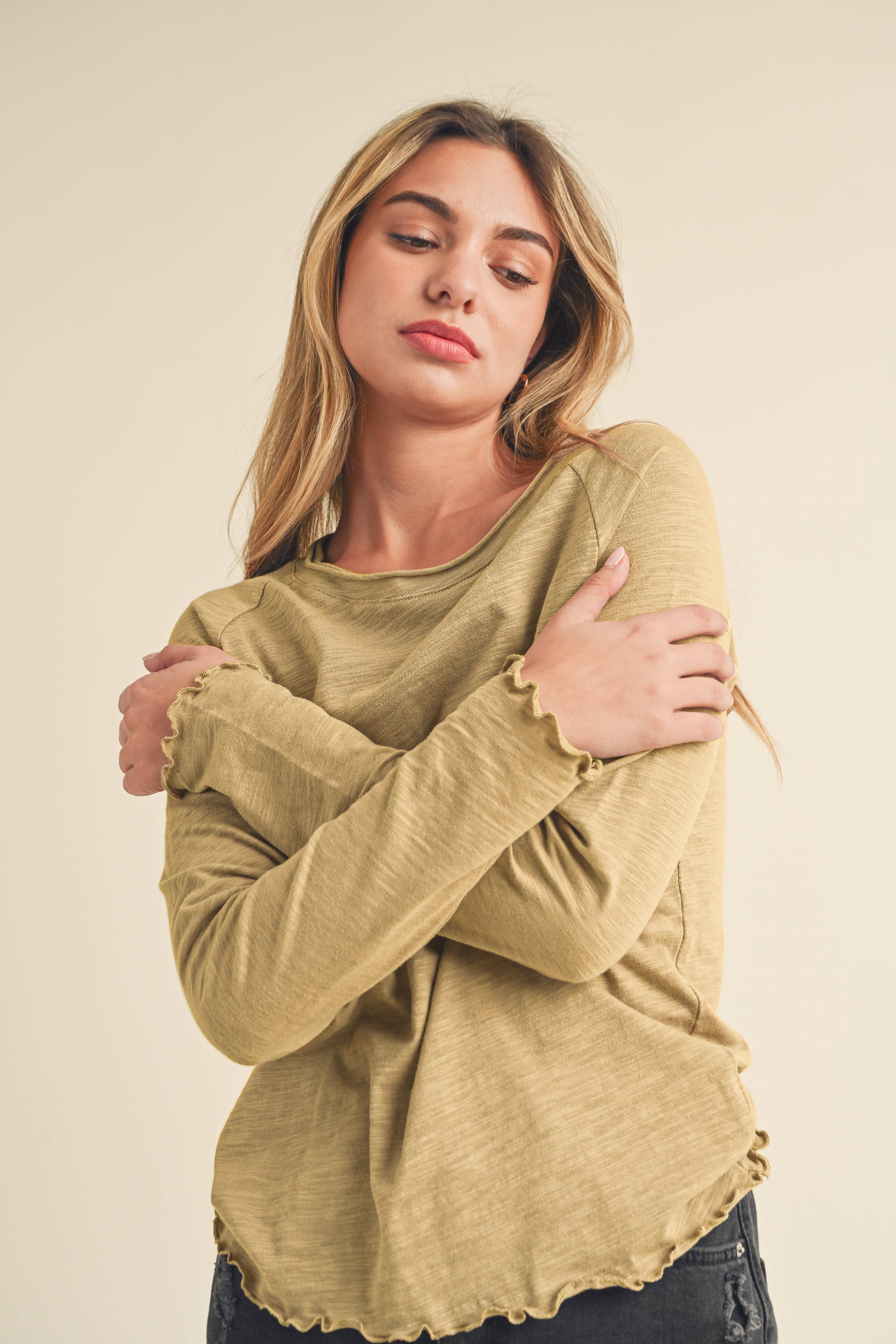 AEMI + CO - Wholesale Knit Top - Women's - 8288DN Gwen Baby Long Sleeve Top 556