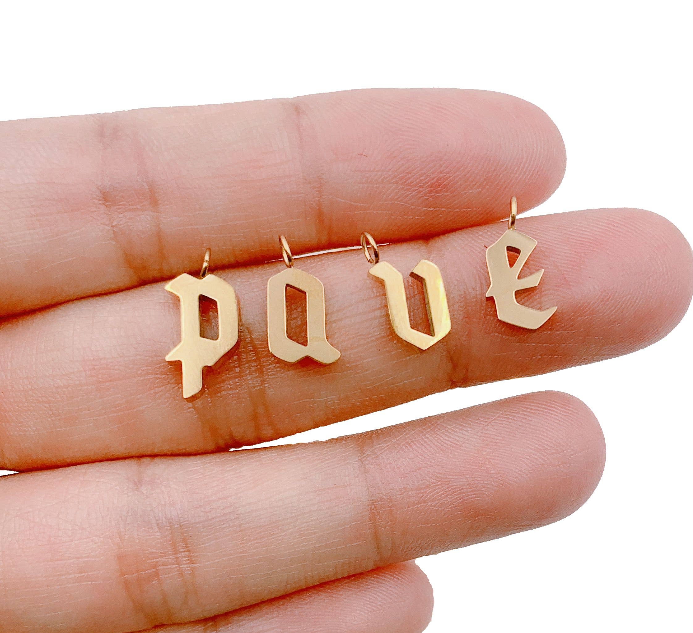 Beads Creation - Wholesale Individual Charm/Pendant - 18K Gold Personalized Gothic Cursive Initial Letter CP12090