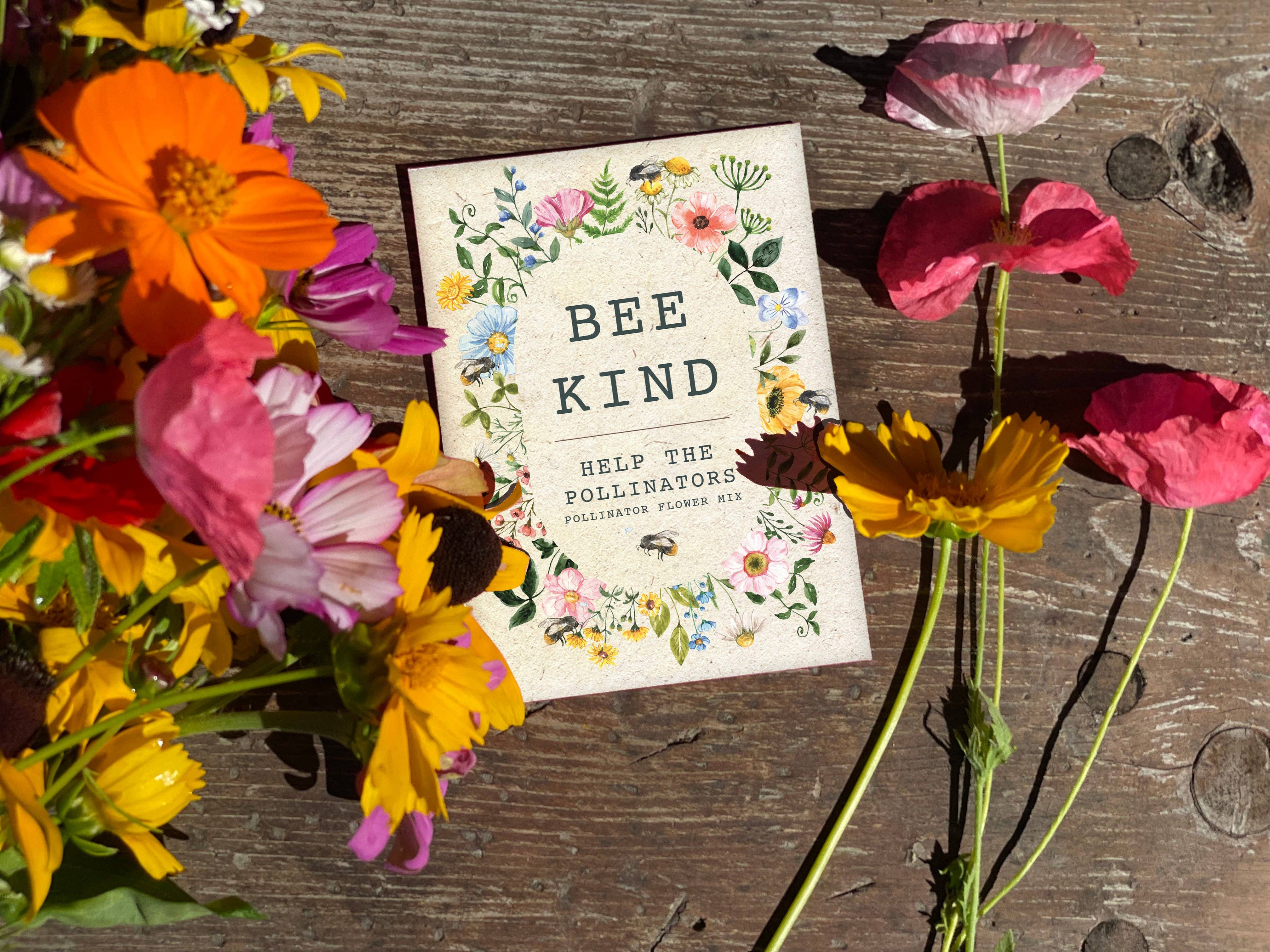 Bentley Seed Co. - Wholesale Plant Seeds - Bee Kind Help Pollinators Kraft Bee - Flower Mix Seed Packets5