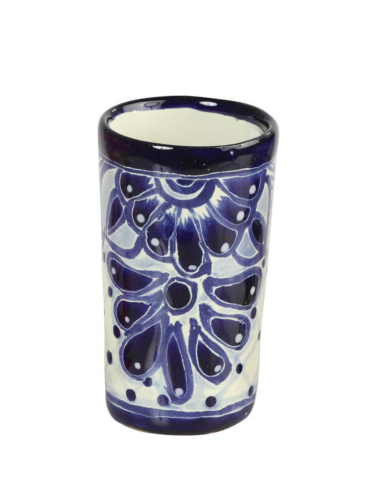 Artisanal Tequila Shot Glass Talavera Blue for wholesale by Conejo Western Wear