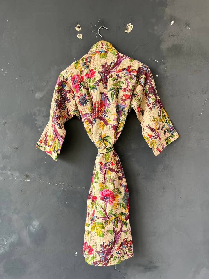 Bhawana Handicrafts - Vente Peignoir – femme - Peignoir à imprimé d'oiseaux, tenue de nuit, costume de bain, robe Kantha4