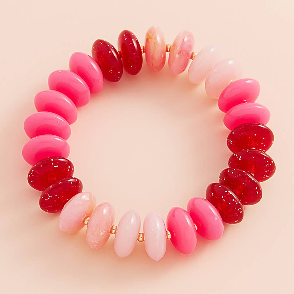 Sensibling Corp. - Wholesale Beaded Bracelet - Ombre Resin Oval Disk Beaded Stretch Bracelet
5