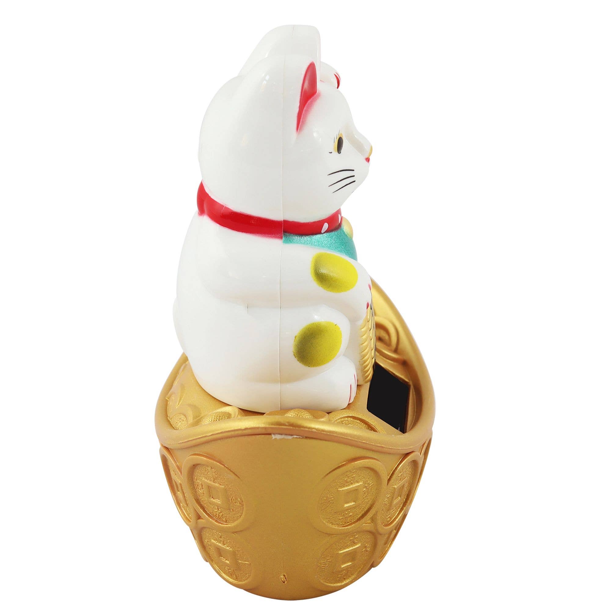 Tribal Trade GmbH - Wholesale Decorative Figurine - Lucky cat Maneki-neko wave cat solar oval 10cm white1