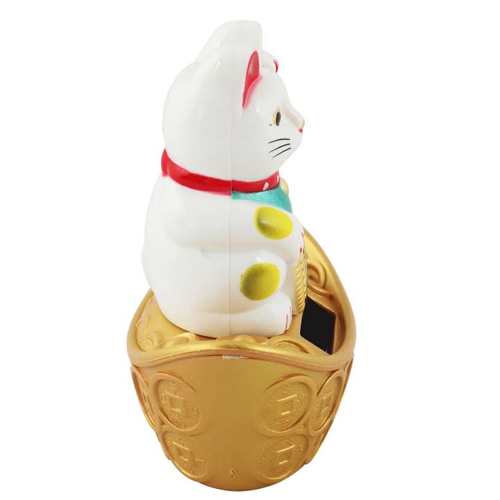 Tribal Trade GmbH - Wholesale Decorative Figurine - Lucky cat Maneki-neko wave cat solar oval 10cm white1