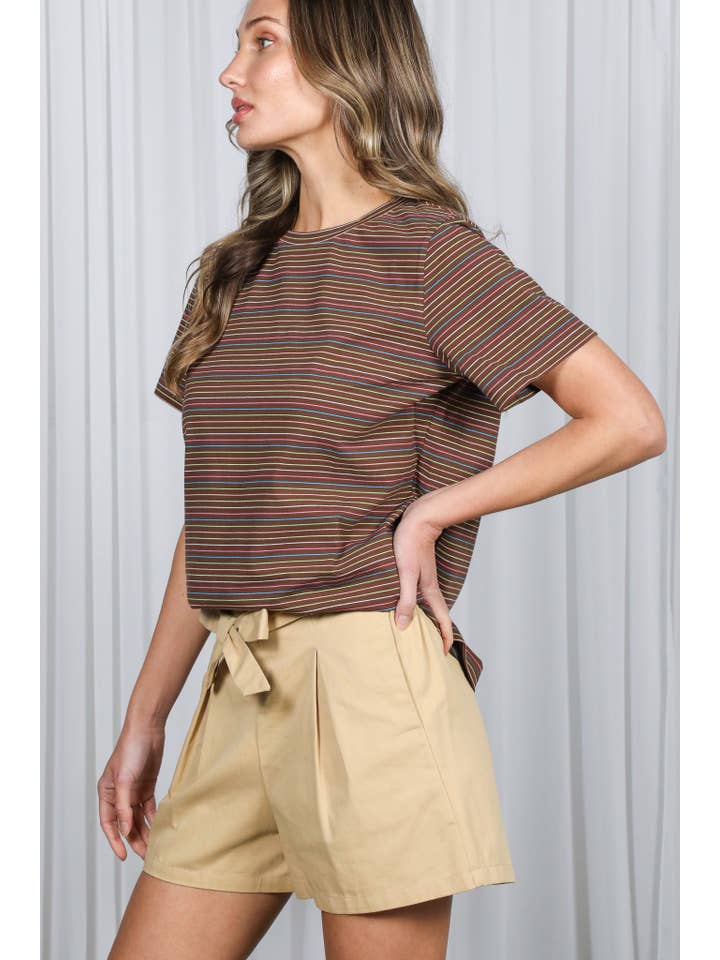 Vine & Love - Vendita all'ingrosso Maglietta - Donna - Top girocollo in cotone a maniche corte a righe multiple VT81439A21