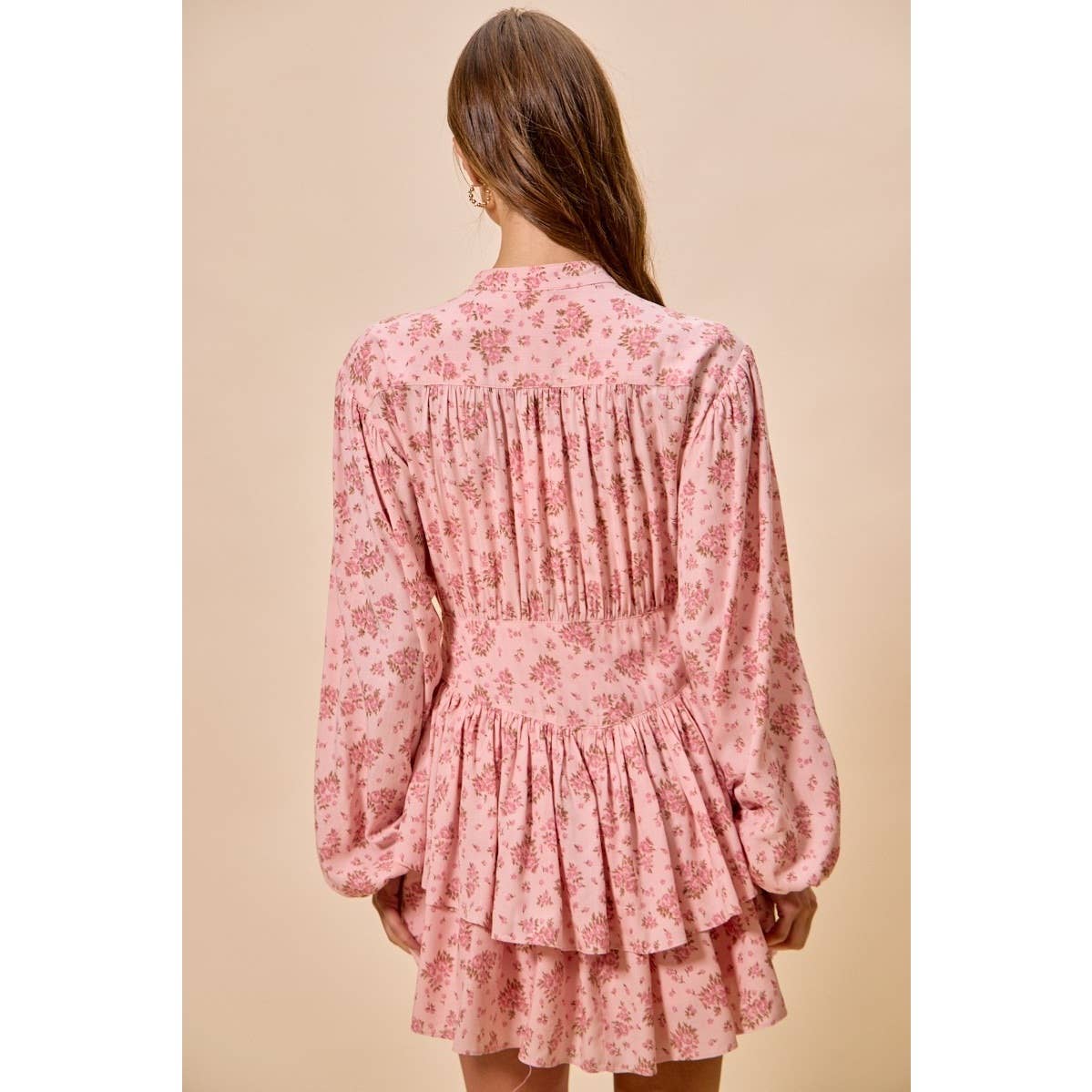 IVE - Wholesale Dress - Women's - Floral Woven Flutter Tiered Boho Shirt Mini Dress5