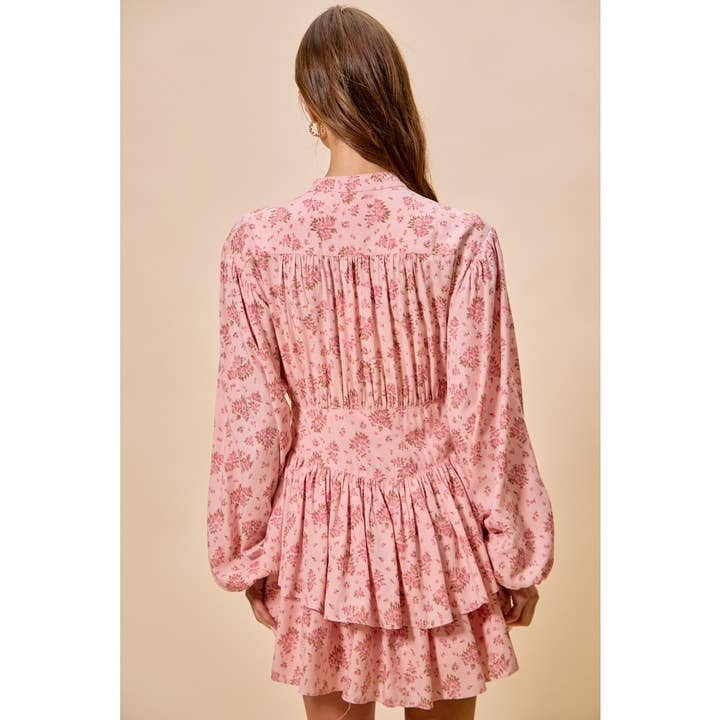 IVE - Wholesale Dress - Women's - Floral Woven Flutter Tiered Boho Shirt Mini Dress5