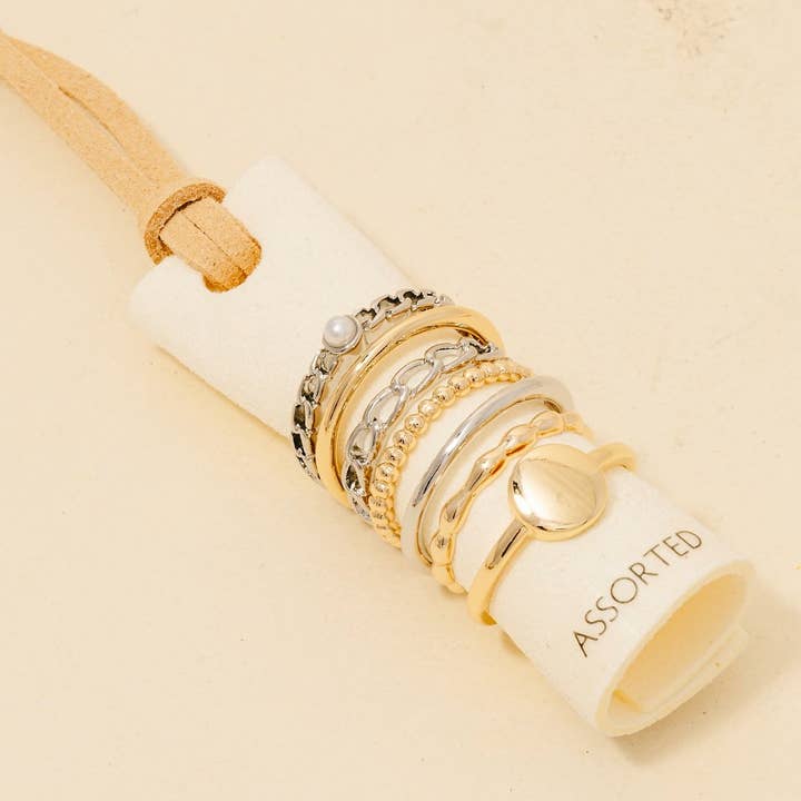 Perlebesat Blandet Kæde 7-delt Sæt af Ringe for engroshandel hos Anarchy Street