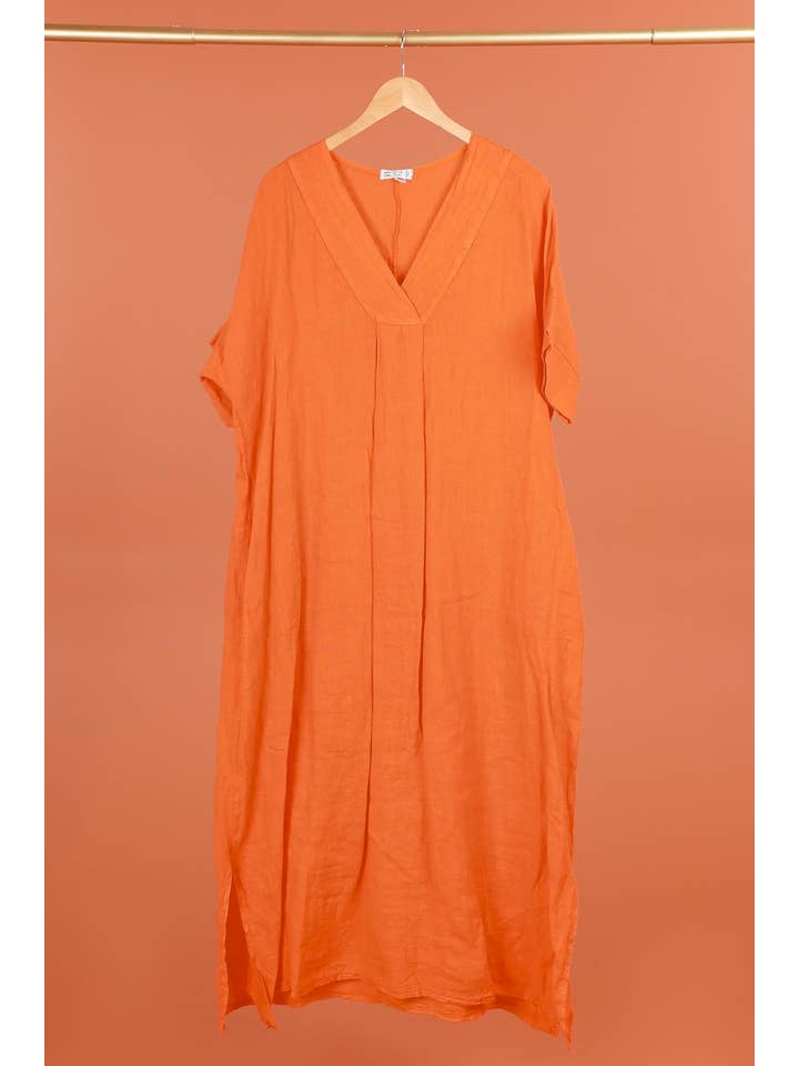 la maison des fibres naturelles - Wholesale Dress - Women's - Long dress v-neck 62733 100% linen13