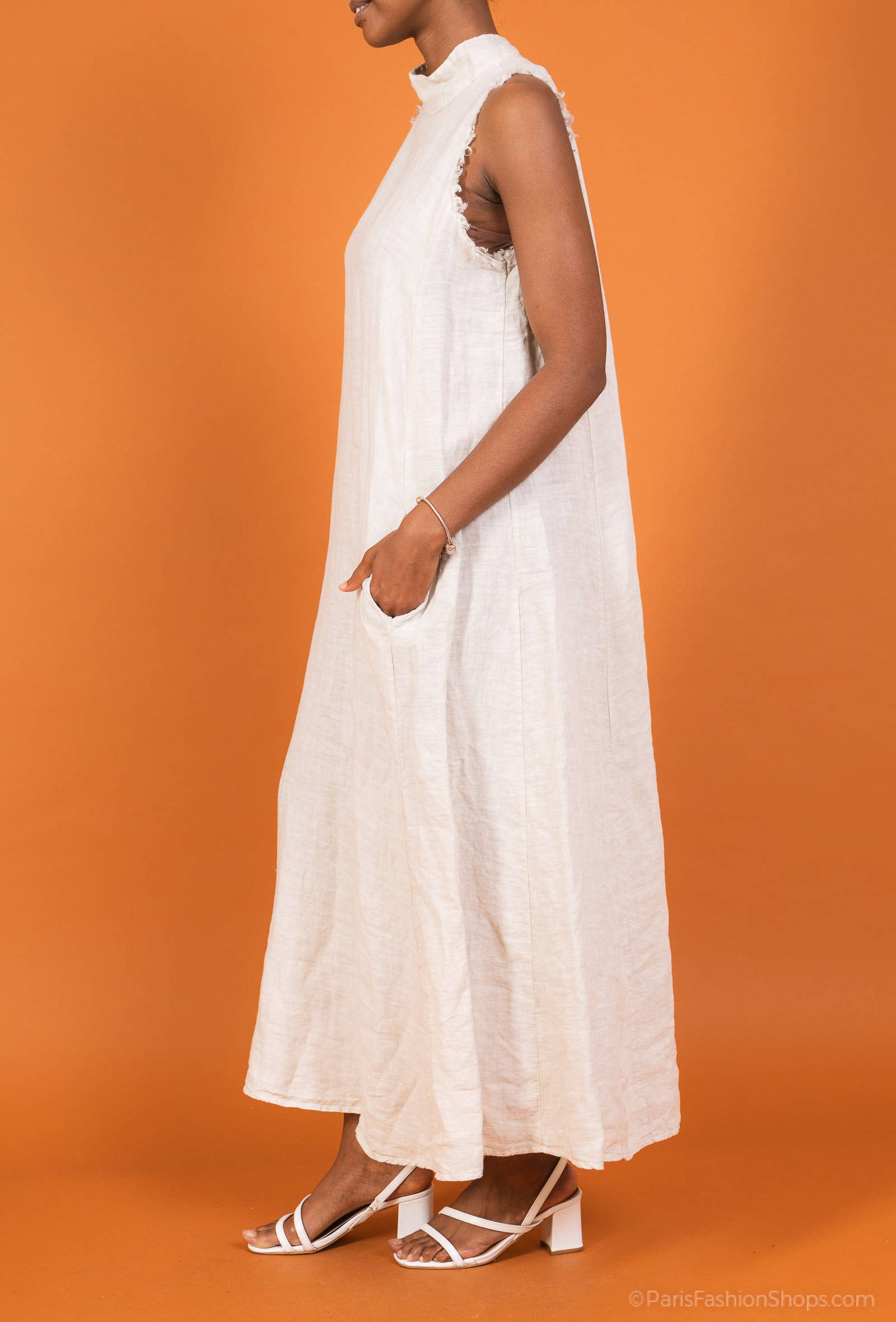 Shyloh - Vente Robe – femme - Robe longue et large en lin à col montant 149771