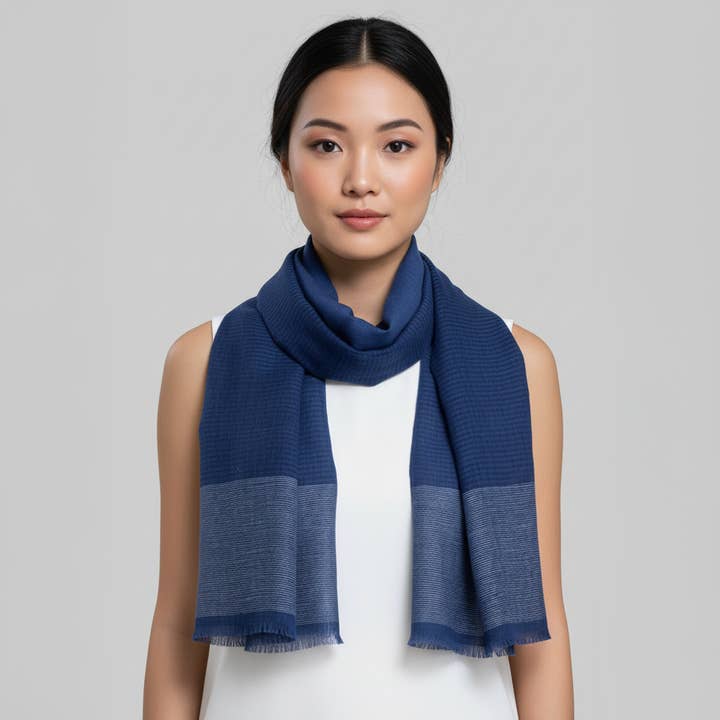 Midnight Loom Handwoven Linen Scarf for wholesale by SADHU HANDMADE NATURALS