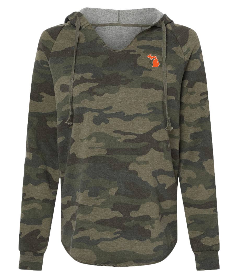 Michigan Awesome - Wholesale Hoodie - Women's - Women's Camo Flowy V-neck Hoodie